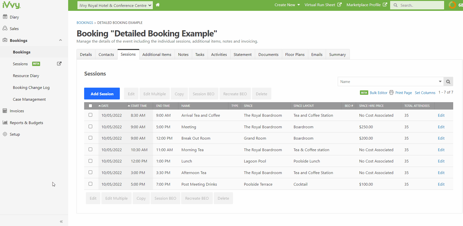 Booking Notes ina detailed booking