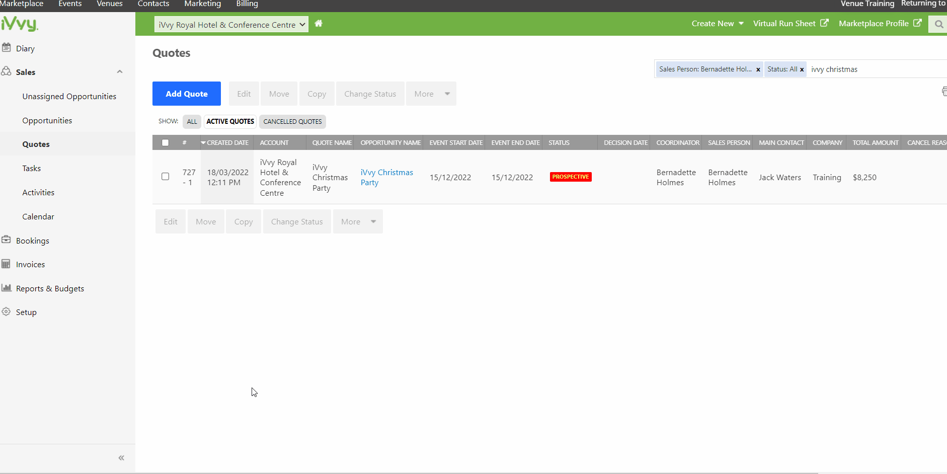 Converting a booking from Prospective to Tentative