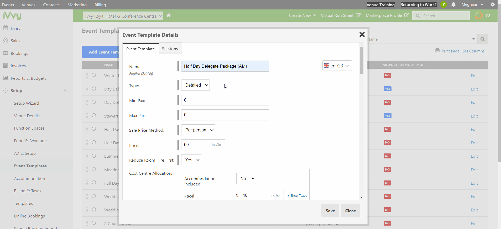 Adding Session to Event Template