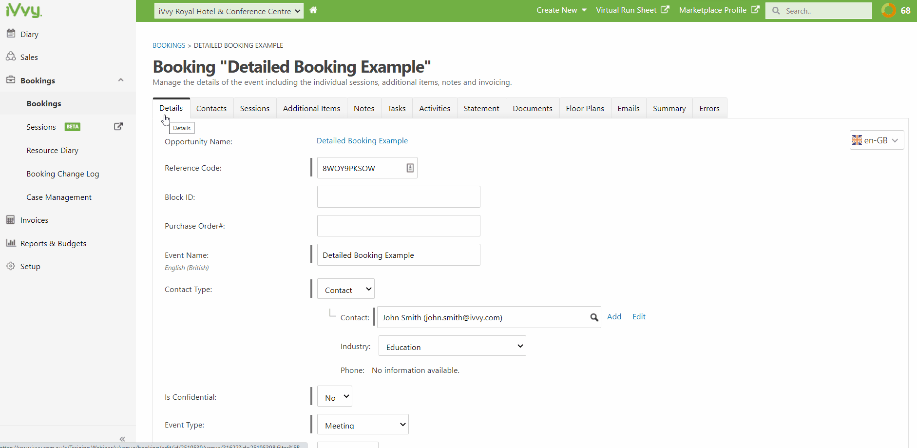 Paying an invoice in a detailed booking 