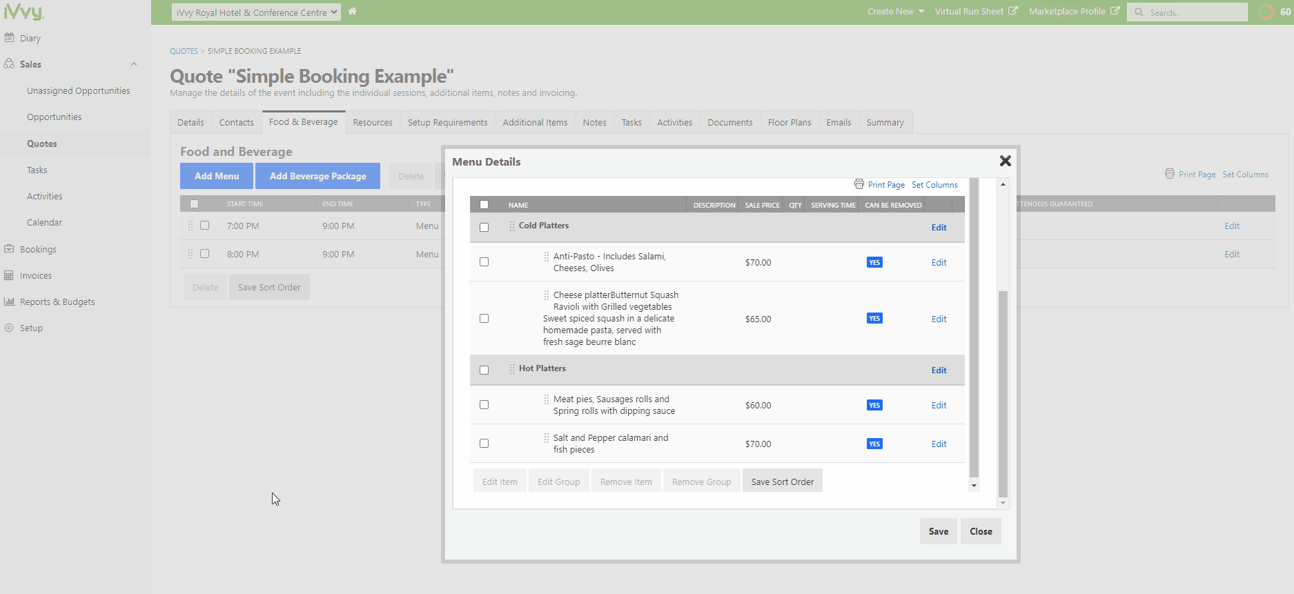 adding a menu options pricing