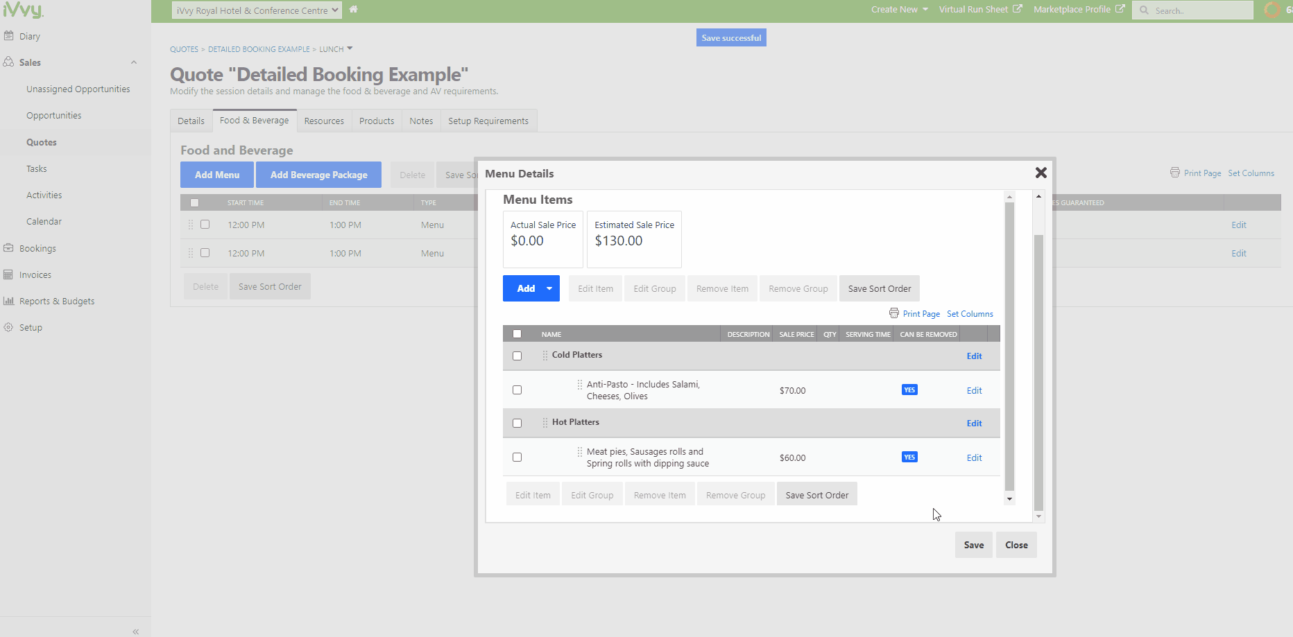 adding a per item menu to detailed booking 2